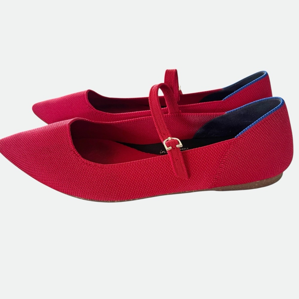 Rothy's The Point Mary Jane II Flats Red Crisp Knit Pointed Toe Preppy Workwear